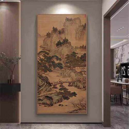 中古风挂画客厅沙发西墙山水画玄关走廊尽头高端大气装饰画巨幅