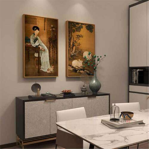 法式中古风客厅装饰画中国风新中式书卧室餐厅挂画《春阁倦读图》