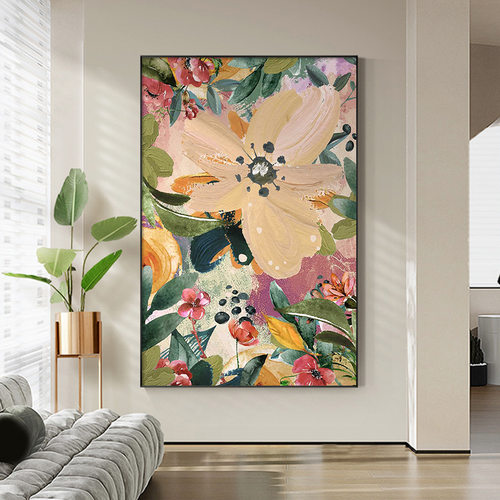 现代客厅装饰画酒店花卉沙发背景墙壁画绿色玄关挂画大幅落地画