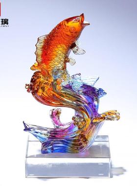 高档琉璃锦鲤鱼摆件升职加薪结婚礼物送新人开 业乔迁客厅酒柜装