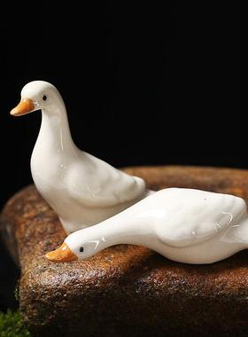创意陶瓷彷真小鸭子摆件小白鸭玄关庭院盆栽流水鱼缸装饰水景造景