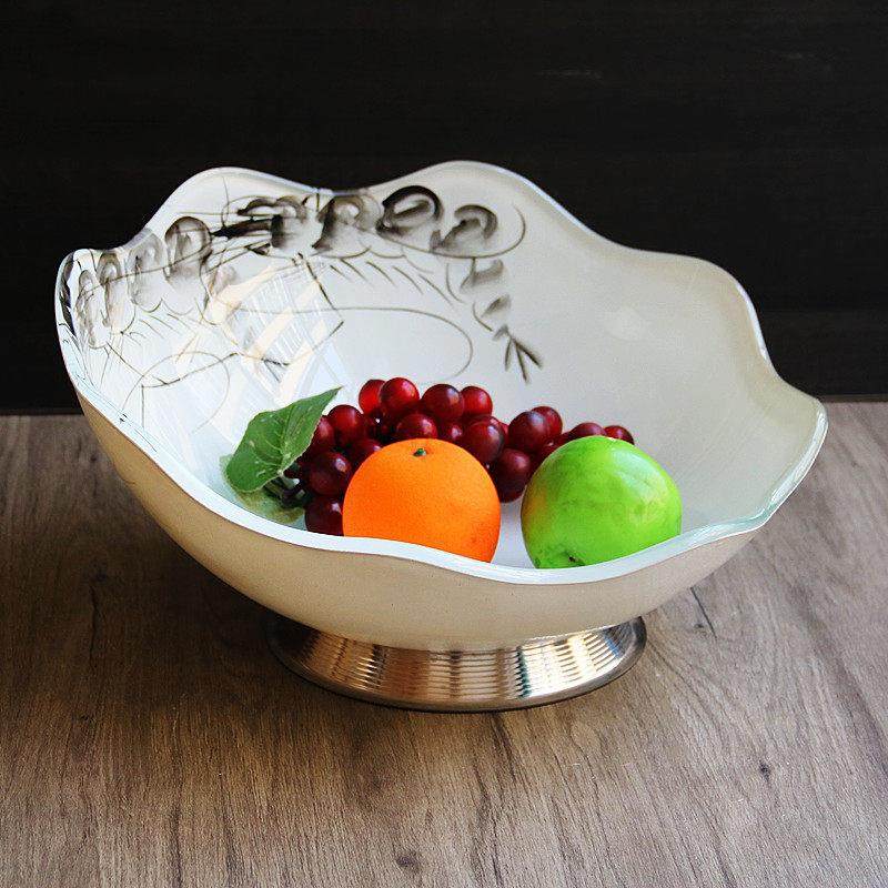 高端玻璃刺身盘斜口花边自助餐水果沙拉碗菜盘海鲜姿造三文鱼拼盘