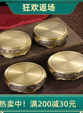 纯铜聚宝盆百福缸底座黄铜莲花底座圆形中式复古装饰摆件家居铜器