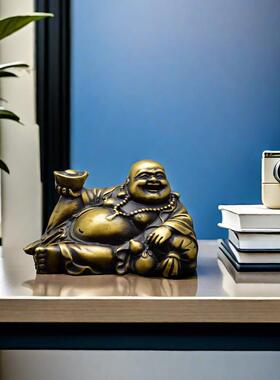 纯铜车载弥勒佛摆件精致黄铜佛像创意汽车装饰品全铜家居玄关中式