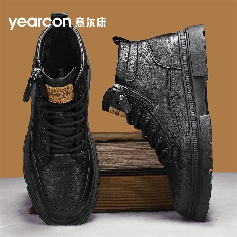 意尔康马丁靴男款2026新款春季季中帮英伦风黑色时装靴厚底增高靴