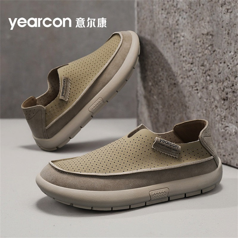 意尔康布鞋男夏季复古透气休闲乐福鞋男士一脚蹬软底开车爸爸鞋