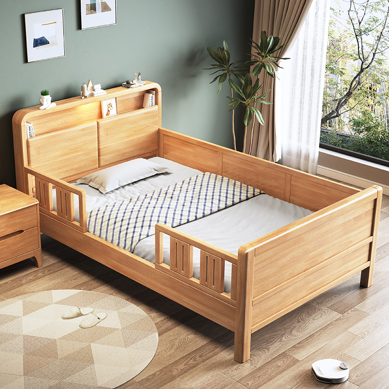 全实木老人床带护栏围栏高脚床养老院床1米儿童单人床1.2米拼接床