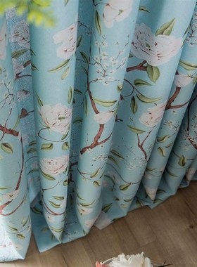 韩式田园风格水墨风印花遮光窗帘 客厅卧室儿童房餐厅遮光窗帘