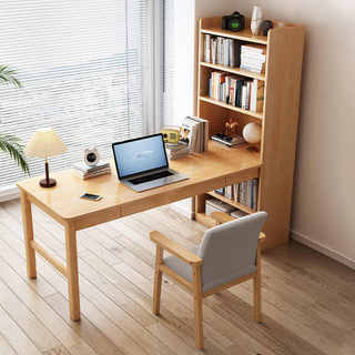 实木书桌书架一体桌电脑桌家用卧室学生写字台转角学习桌书柜组合