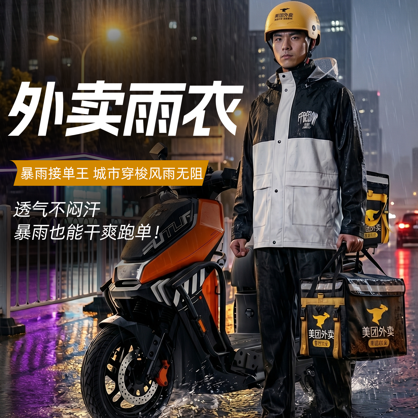 外卖雨衣分体式防暴雨防水耐磨透气长款全身雨披成人反光防雨服