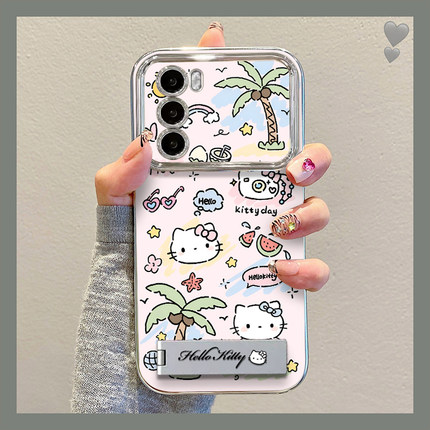 涂鸦KT猫适用opporeno12手机壳新款11pro套1+ace3大视窗findx7电镀ultra支架reon9por卡通a3一加情侣女款k10+