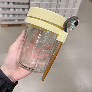 透明玻璃罐密封罐 便携隔夜燕麦罐带勺带盖早餐杯食品级法式 包邮
