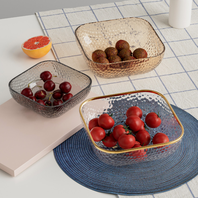 日式锤纹金边玻璃碗耐热网红ins沙拉水果碗家用创意透明水果盘子 餐饮具 碗 原图主图