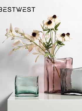 Best west 冷灰色透明水培玻璃花瓶摆件 样板房餐桌创意装饰花器