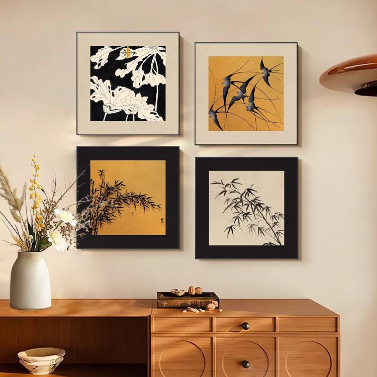 中古风方形组合客厅装饰画高级感背景墙壁画法式复古卧室餐厅挂画