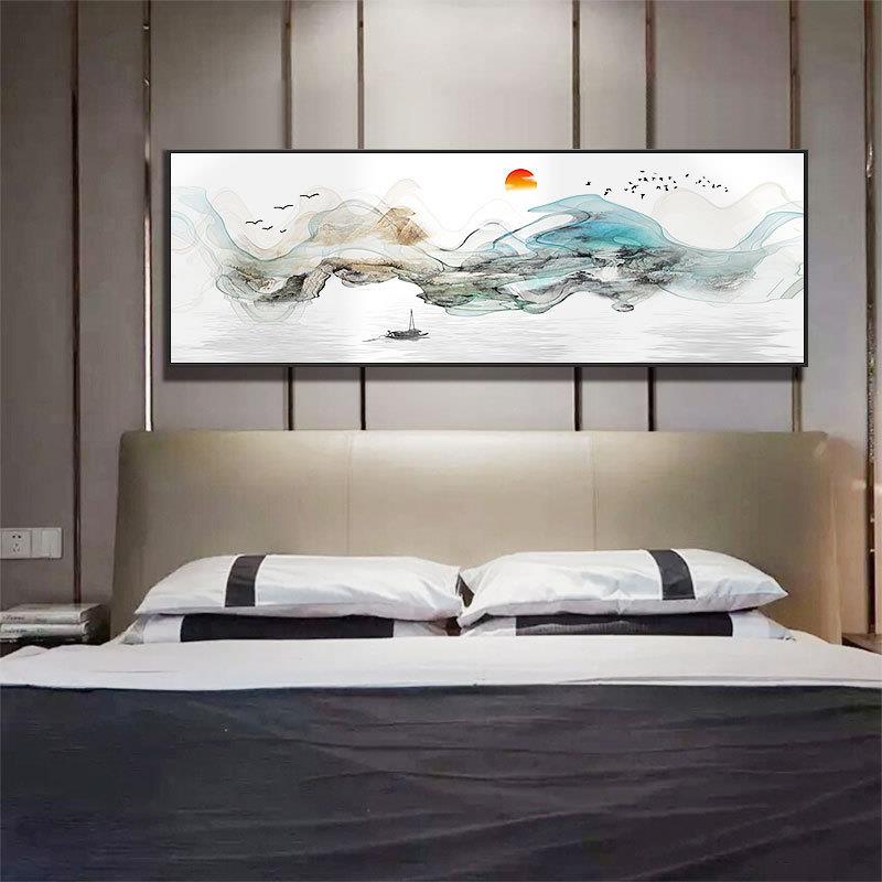 云中歌 新中式床头画禅意山水客厅卧室挂画横幅风景水墨风水画