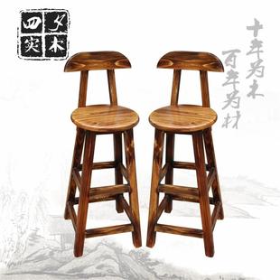 包邮 实木吧台椅酒吧椅高脚凳家用小方户外阳台咖啡厅收银台桌椅凳