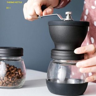 研磨机T可水洗粗细手动全身手摇OH磨粉机家用可调玻璃咖啡磨豆机