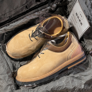 反绒皮棕色马丁靴小黄靴男美拉德厚底增高德比鞋复古工装休闲皮鞋