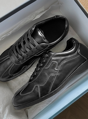 cleanfit德训鞋男老钱风极简高级黑色拳击训练鞋英伦薄底休闲皮鞋