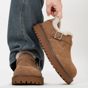 全包小土豆勃肯鞋毛毛棉鞋冬季加绒翻边雪地靴男款女保暖厚底搭扣