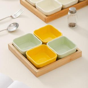 方形调料碟家用火锅酱料调味蘸料碟四宫格小吃碟陶瓷小菜碟 日式