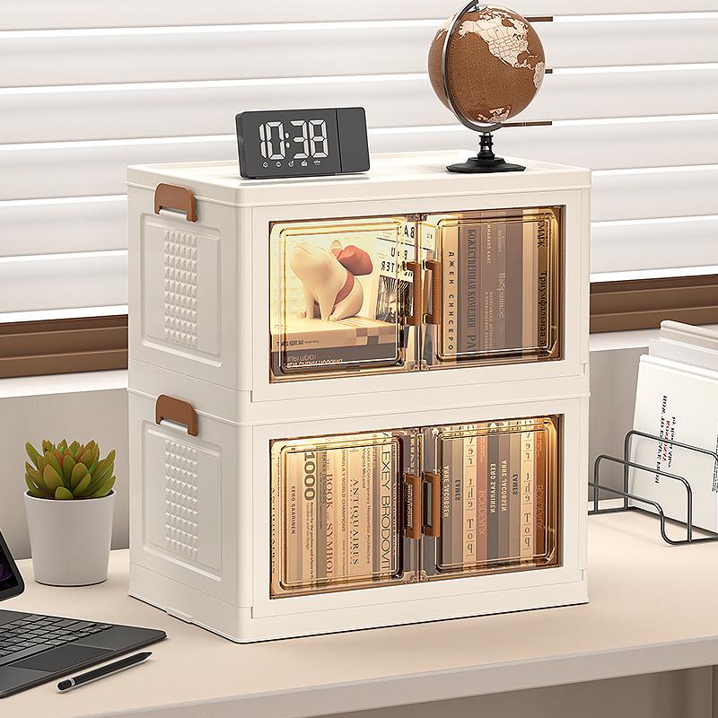 桌面收纳柜家用简易多层可折叠置物柜大容量零食杂物开 门式收纳