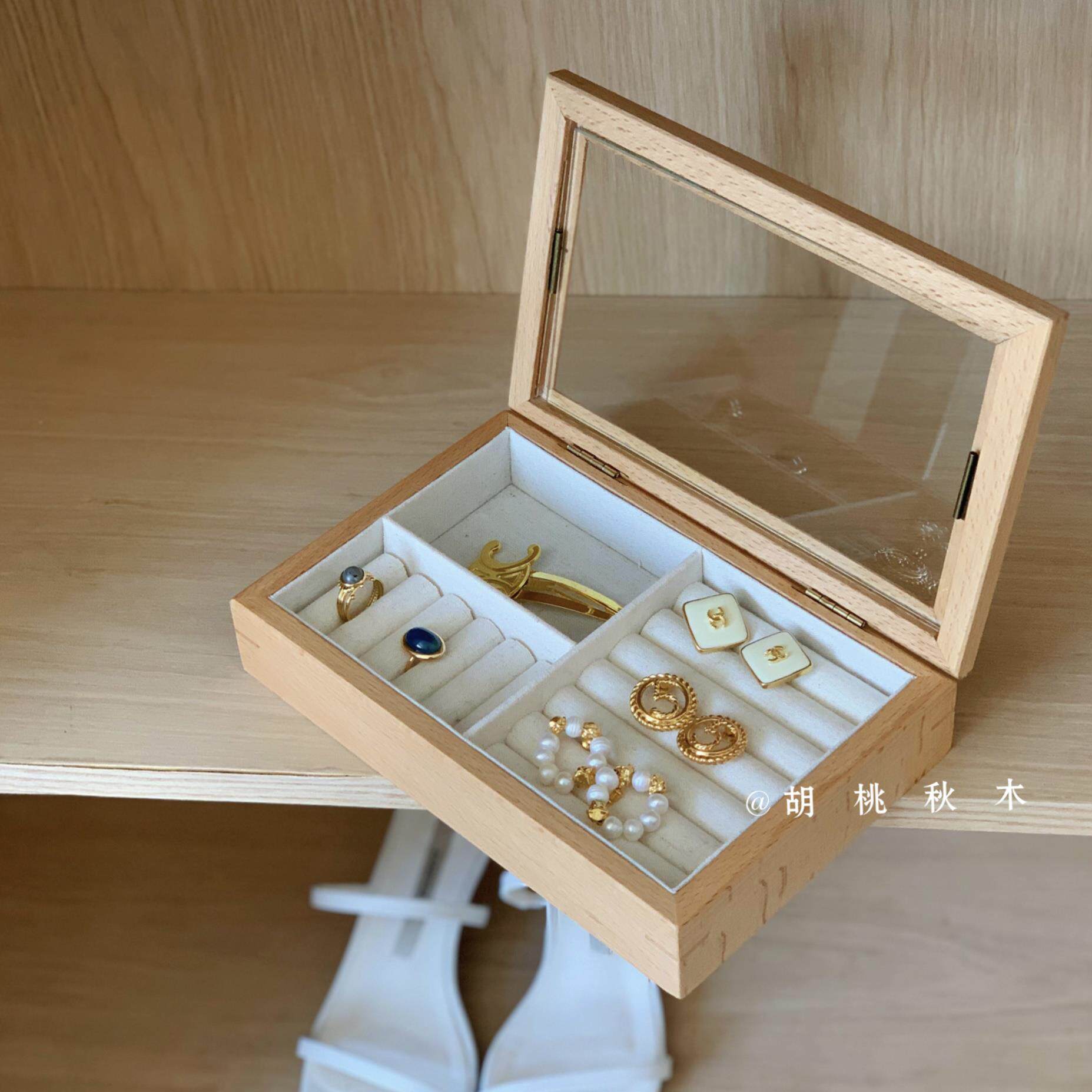 木质实木玻璃首饰盒耳饰项链戒指手链手表收纳盒饰品盒小清新