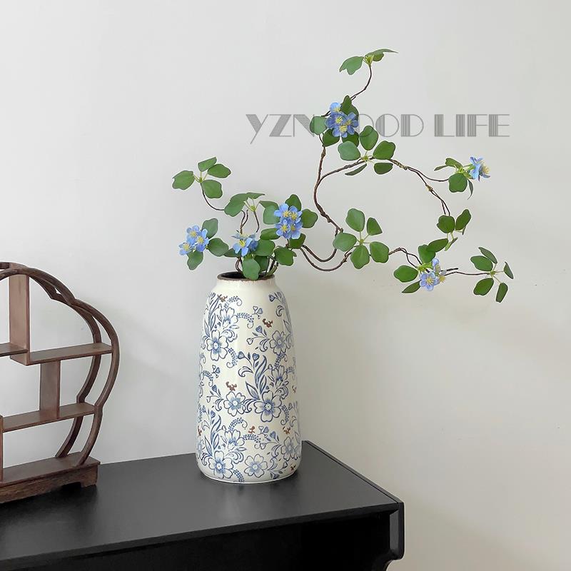 新中式青花瓷花瓶陶瓷覆古风水培插花餐桌客厅茶室装饰器皿高级感