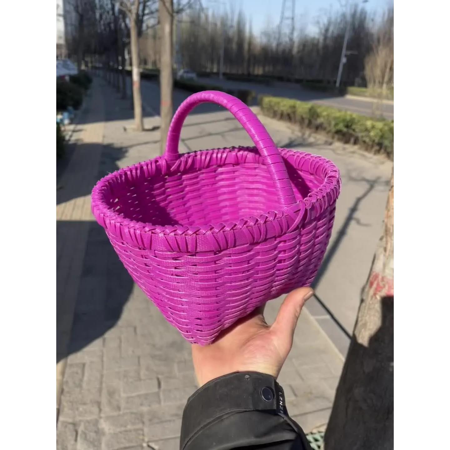 手工编织篮子水果篮菜篮采摘篮购物篮买菜篮野餐篮新款紫色小提篮