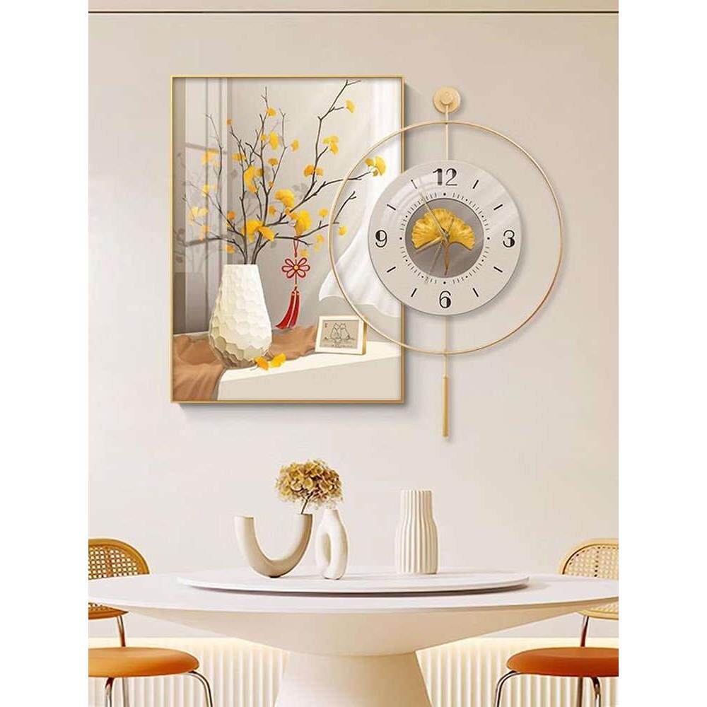 丽维家餐厅装饰画时尚饭厅叠加静音钟表挂画餐桌背景墙壁画时钟