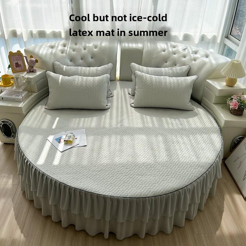 乳胶垫圆床床裙三件套夏季凉爽圆床罩床单冰丝空调垫2.22米