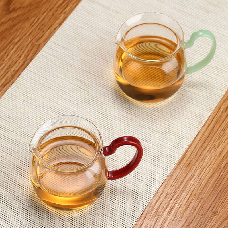 透明彩色把手尖嘴公道杯耐热高硼硅玻璃茶杯茶水分离款