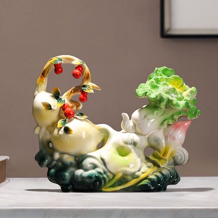 轻奢葫芦白菜摆件客厅装饰陶瓷D工艺品朋友乔迁开店开业送礼物