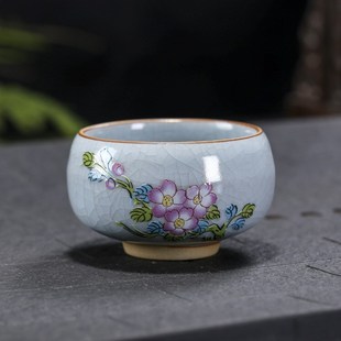 大号汝窑功夫茶杯柏彩开片裂纹品茗杯汝瓷泡O茶杯大容量主人杯品