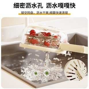 折叠沥水篮带手柄家用厨s房水果篮冰箱收纳盒加收双层洗菜盆多功