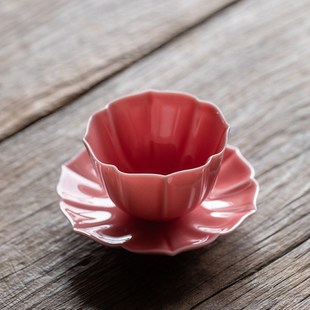 品茗杯茶碗 陶瓷半手工主人r杯花瓣杯茶杯功夫茶具配杯垫套装