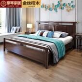 新中式 全实木1.5米床1.8米双人软靠床气压储物主卧现代中式 硬靠床
