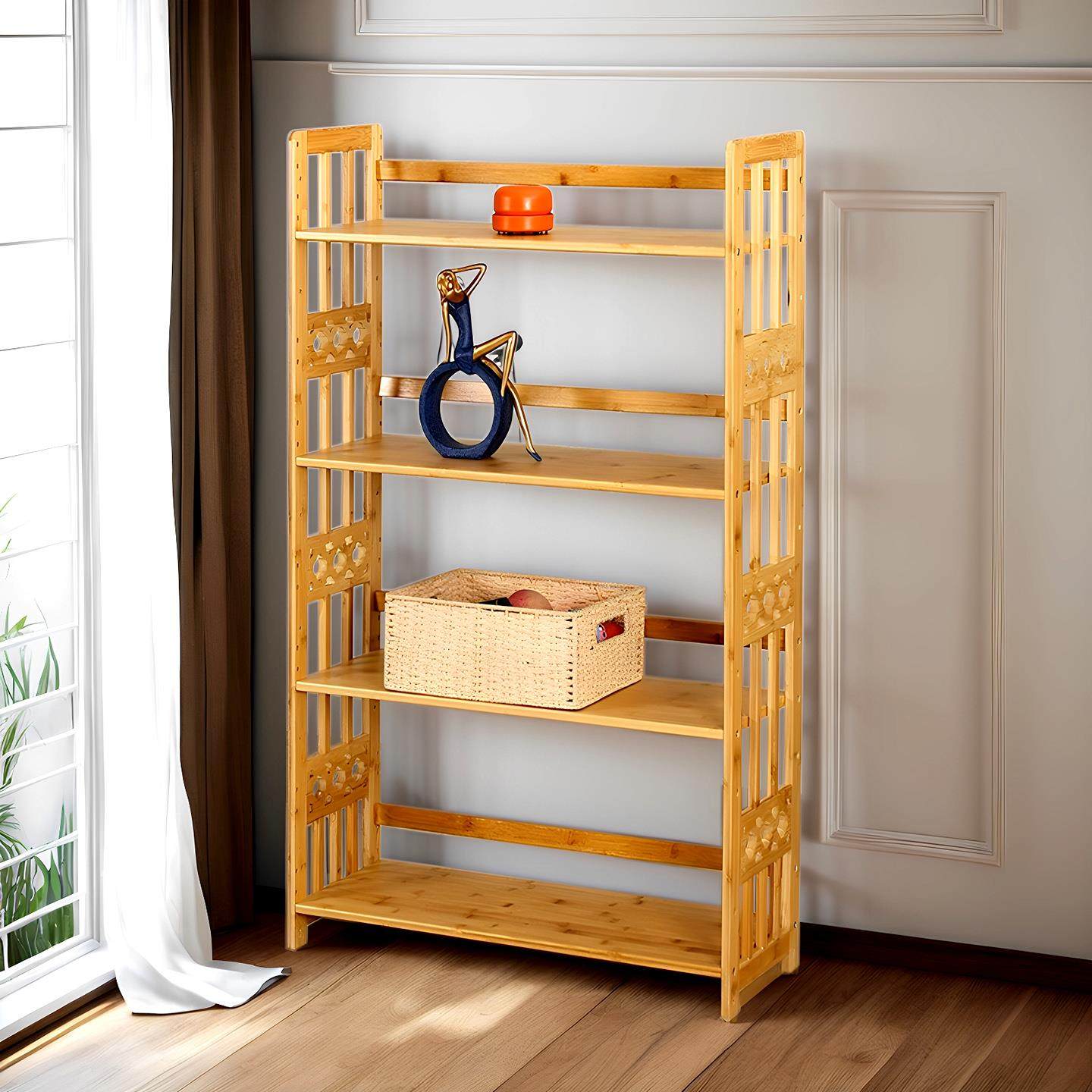 楠竹实木书架一体靠墙可移动置物架落地儿童书柜初中生专用桌面