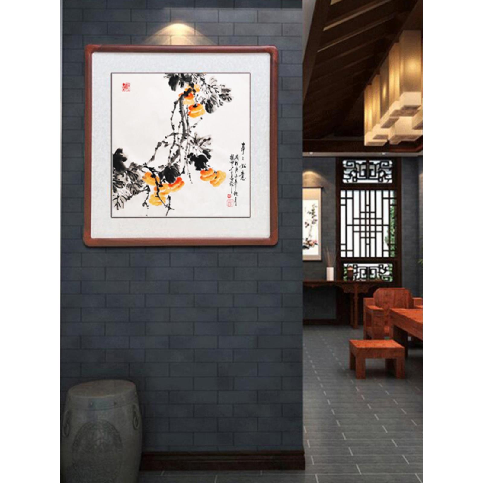 中国画柿子木框装裱纯手绘正品客厅装饰画一切顺利画定制卧室卷轴