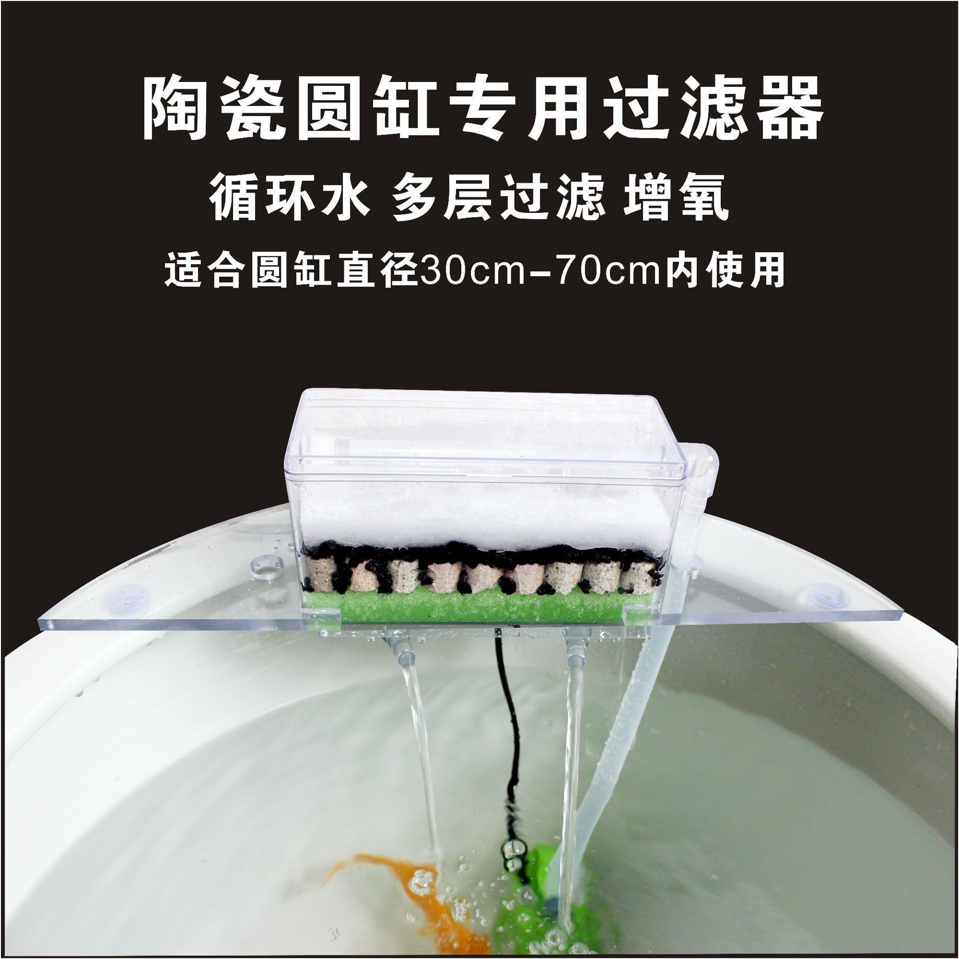 圆形陶瓷鱼缸过滤器三合一净水循环增氧圆缸专用静音氧气泵一体
