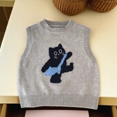 洋气卡通男女外搭叠穿马夹坎肩 韩版 儿童毛衣马甲背心2026春装 新款