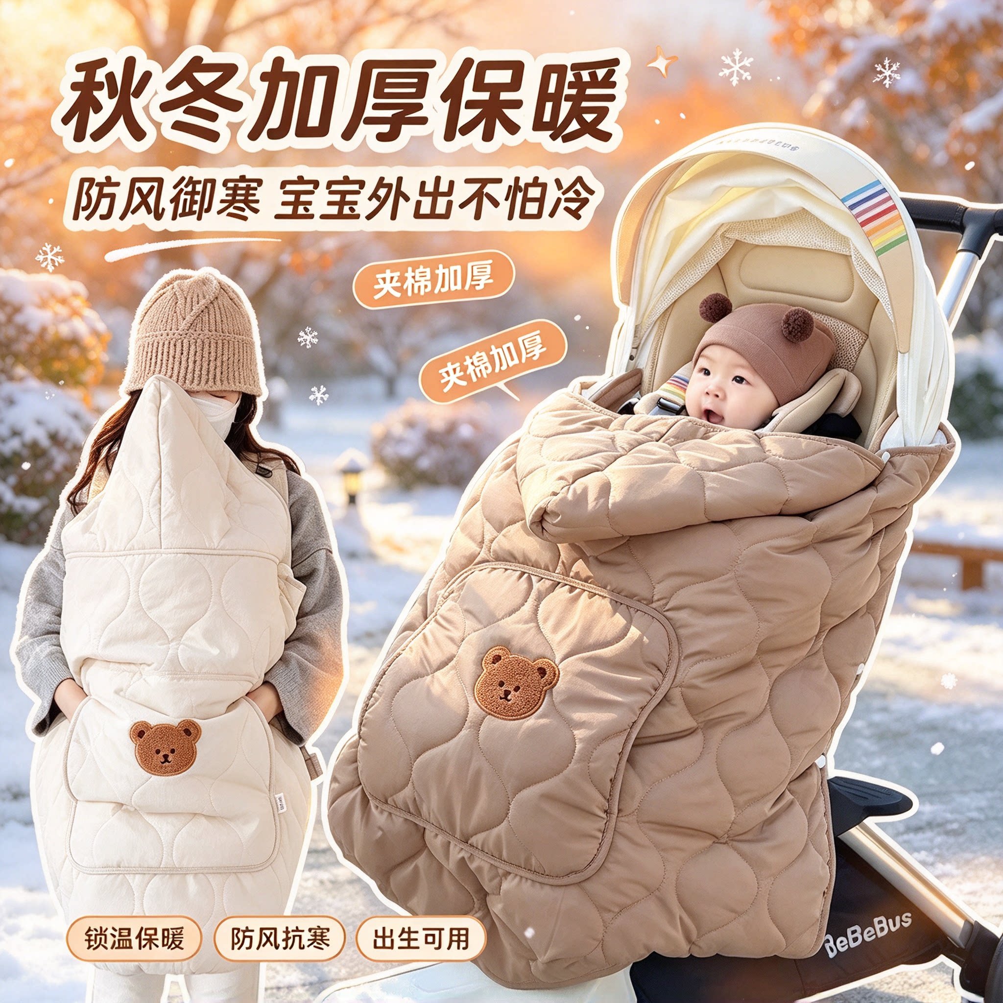 秋冬新生儿加厚保暖防风斗篷