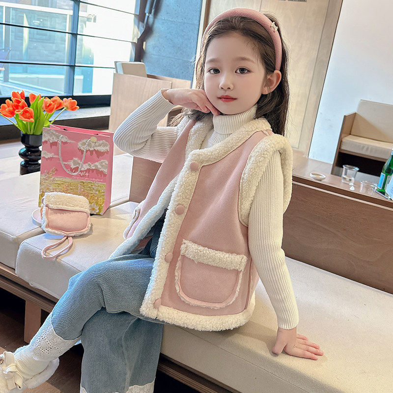 女童秋冬皮毛一体马甲2026新款