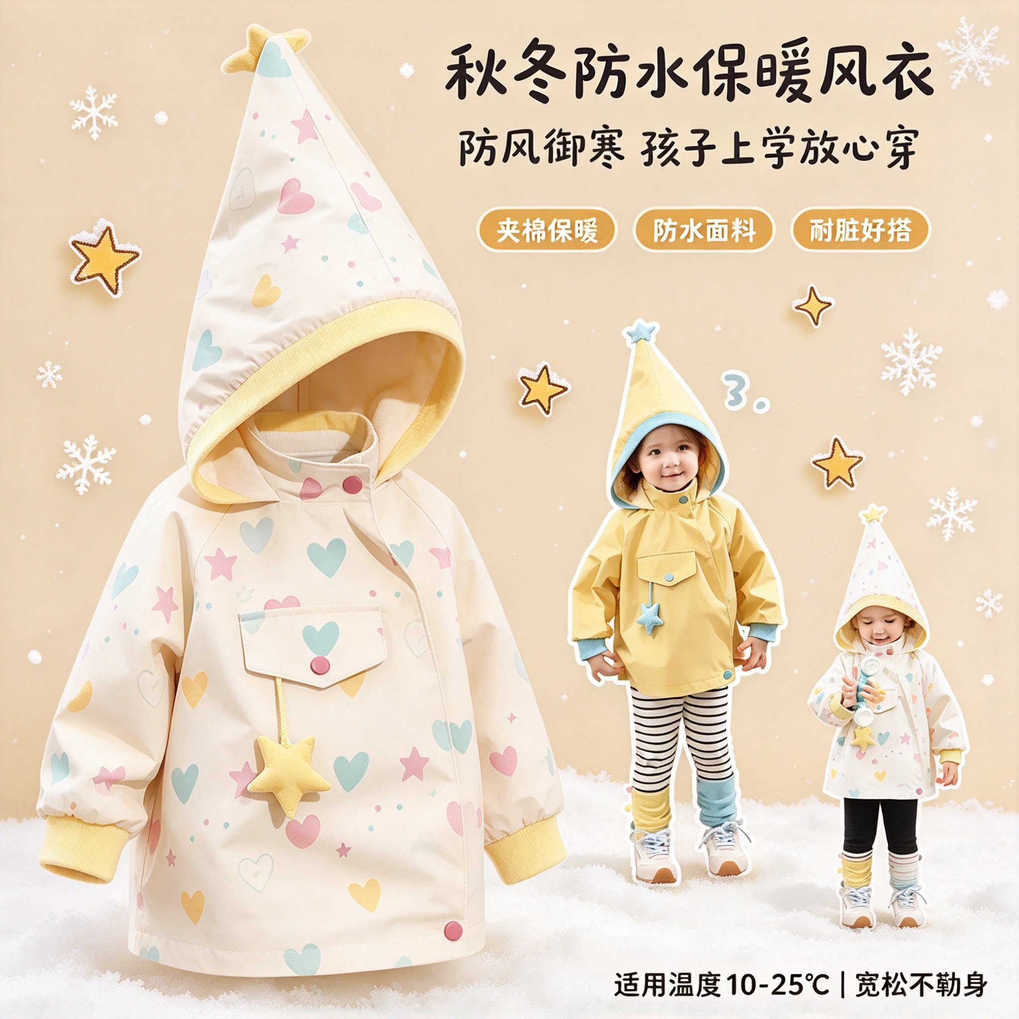 女童防水防风连帽保暖秋冬风衣