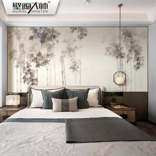新中式意境水墨竹子墙布素雅壁布客厅沙发背景墙壁纸茶室硬包壁画