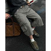 美式 裤 复古水洗大口袋七分裤 宽松纯棉A字廓形工装 男夏季 MANCHER