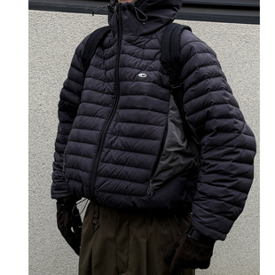 MANCHER 山系户外轻量化防风连帽排骨羽绒服男冬季拼色情侣外套潮