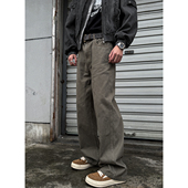 男潮牌宽松vintage质感直筒长裤 MANCHER 裤 复古水洗做旧工装 美式