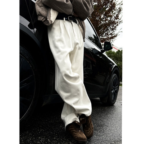 重磅450G基础款米白加绒工装裤